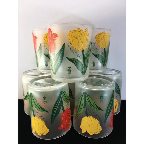 Vtg Precisioncraft Drinking Glasses Frosted Acrylic Parrot Tulip Design Set of 8 - Picture 11 of 14